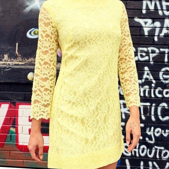 Vintage Yellow Homemade Lace Mod Mini Dress - Picture 10 of 12